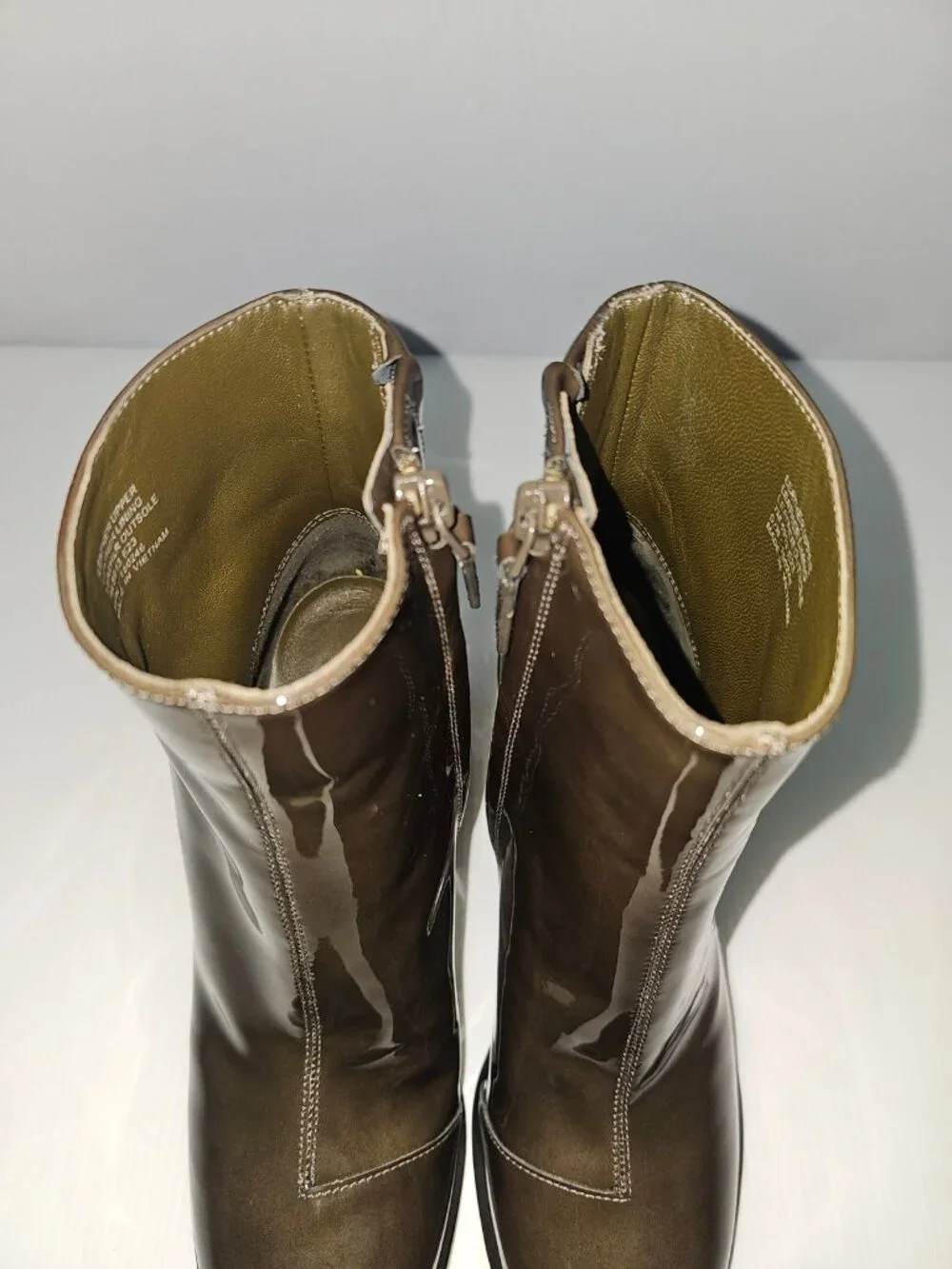 Tory Burch Brooke Ankle Boot Womens 7 Dark Moss Green Patent Leather Block Heel